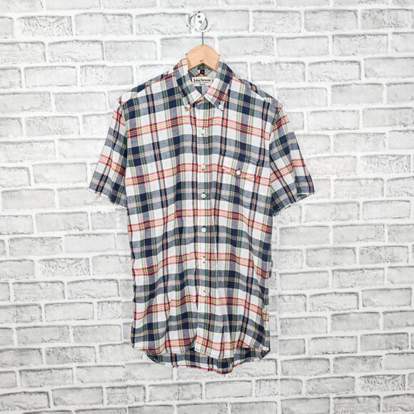 JOHN SIMONS Men's Short Sleeve Button down Shirt Madras Plaid size XS - Picture 1 of 6